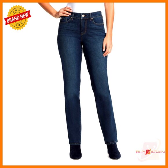 Denim - High Rise Straight Leg Jeans, Stretch Denim, 5 Pockets, Petite Fit